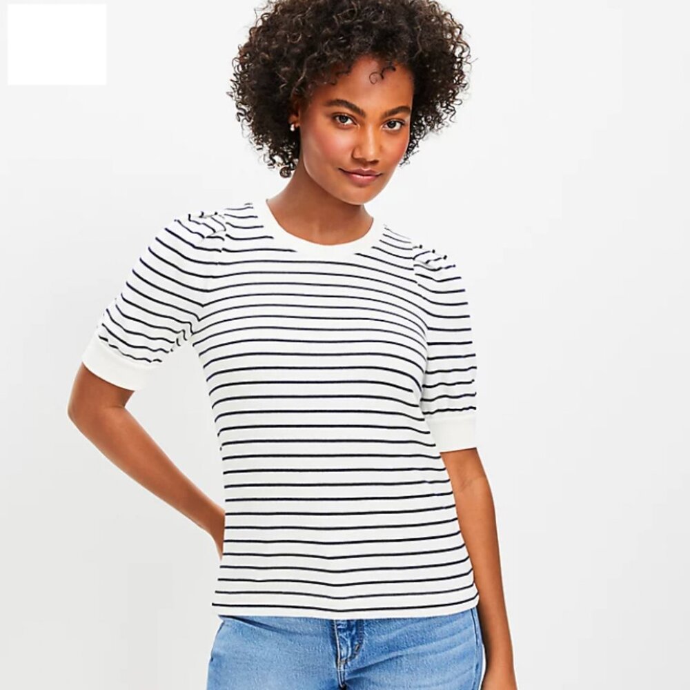 Stripe Pleated Sleeve Sweatshirt